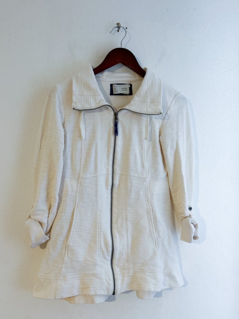 ANTHROPOLOGIE Saturday Sunday Quinn Ivory Textured Zip Jacket SZ XS 100% Cotton - Picture 3 of 8